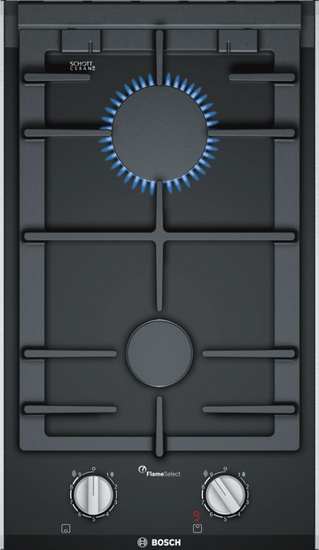 Bosch Series 8 domino gas hob 30 cm Ceramic glass, Black