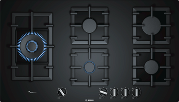 Bosch Series 6, 5 Burner gas hob 90 cm Tempered glass, Black
