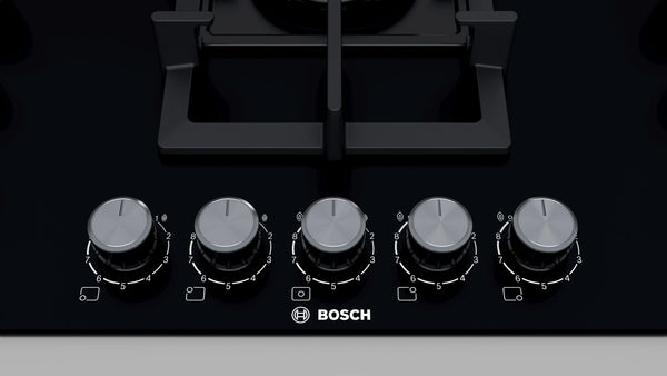 Bosch Series 6 Gas Hob 5 Burner 90cm Hard Glass Black PPQ9B6O90M