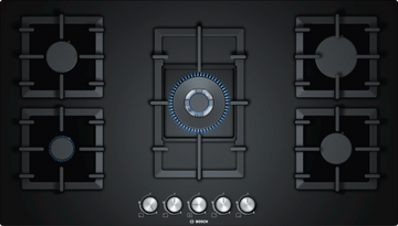 Bosch Series 6, 5 burner gas hob 90 cm Hard glass, Black