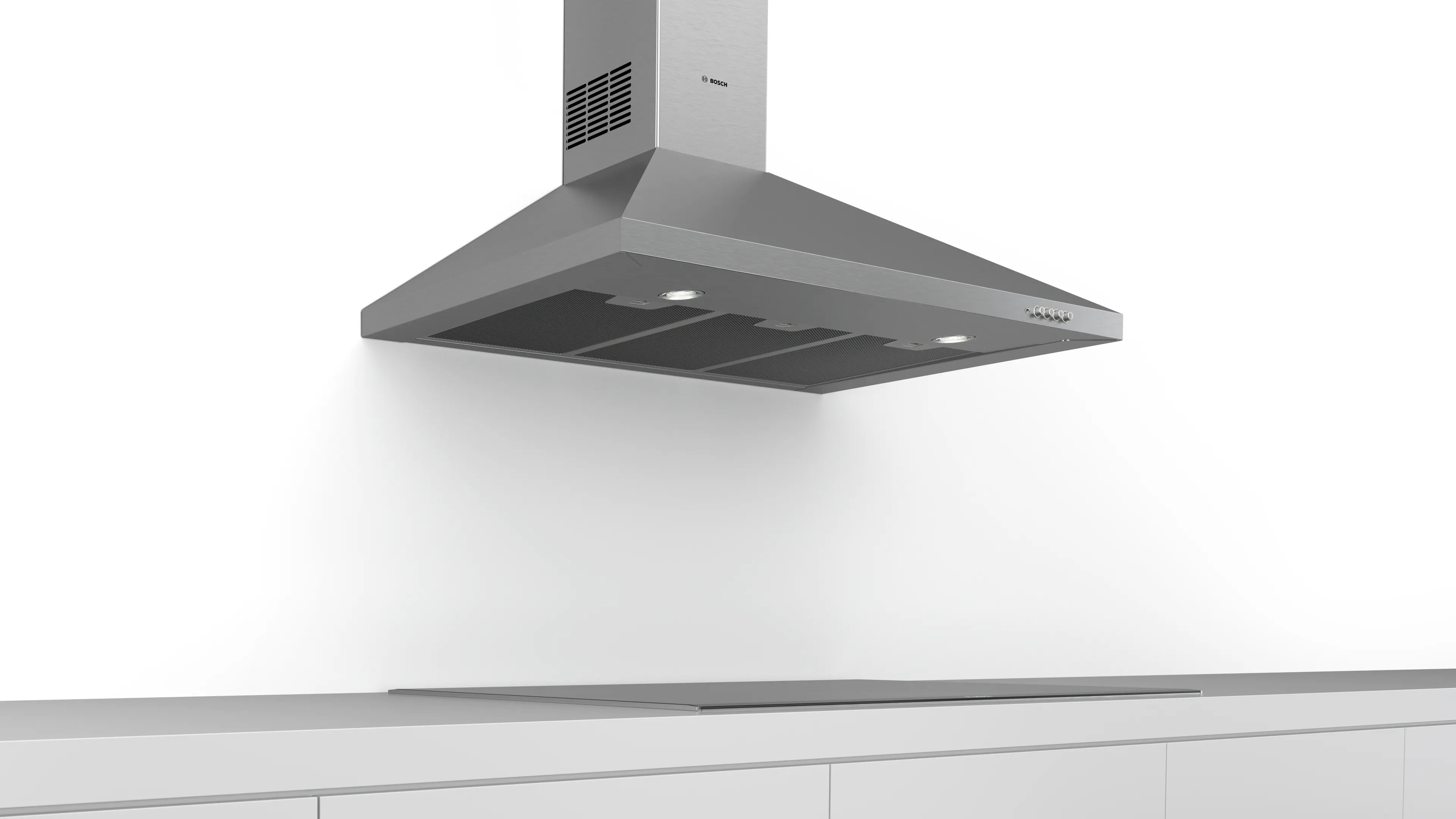 Bosch Series 2 wall-mounted cooker hood with maximum air extraction at low noise  90cm Stainless steel