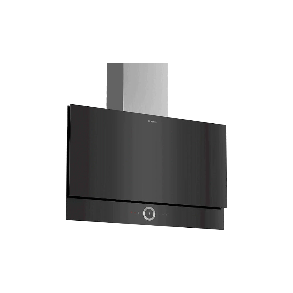 BOSCH DWF97RV60B Series 8 wall-mounted cooker hood 90 cm clear glass black printed