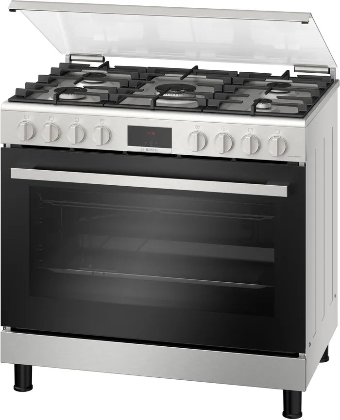 Bosch Series 6 Gas Range Cooker with 147 liter oven Stainless Steel 90×60cm HGW3ASQ50M