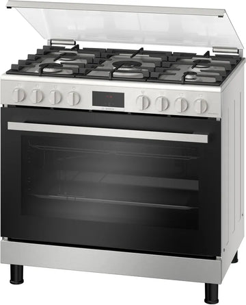 Bosch Series 6 Gas Range Cooker with 147 liter oven Stainless Steel 90×60cm HGW3ASQ50M