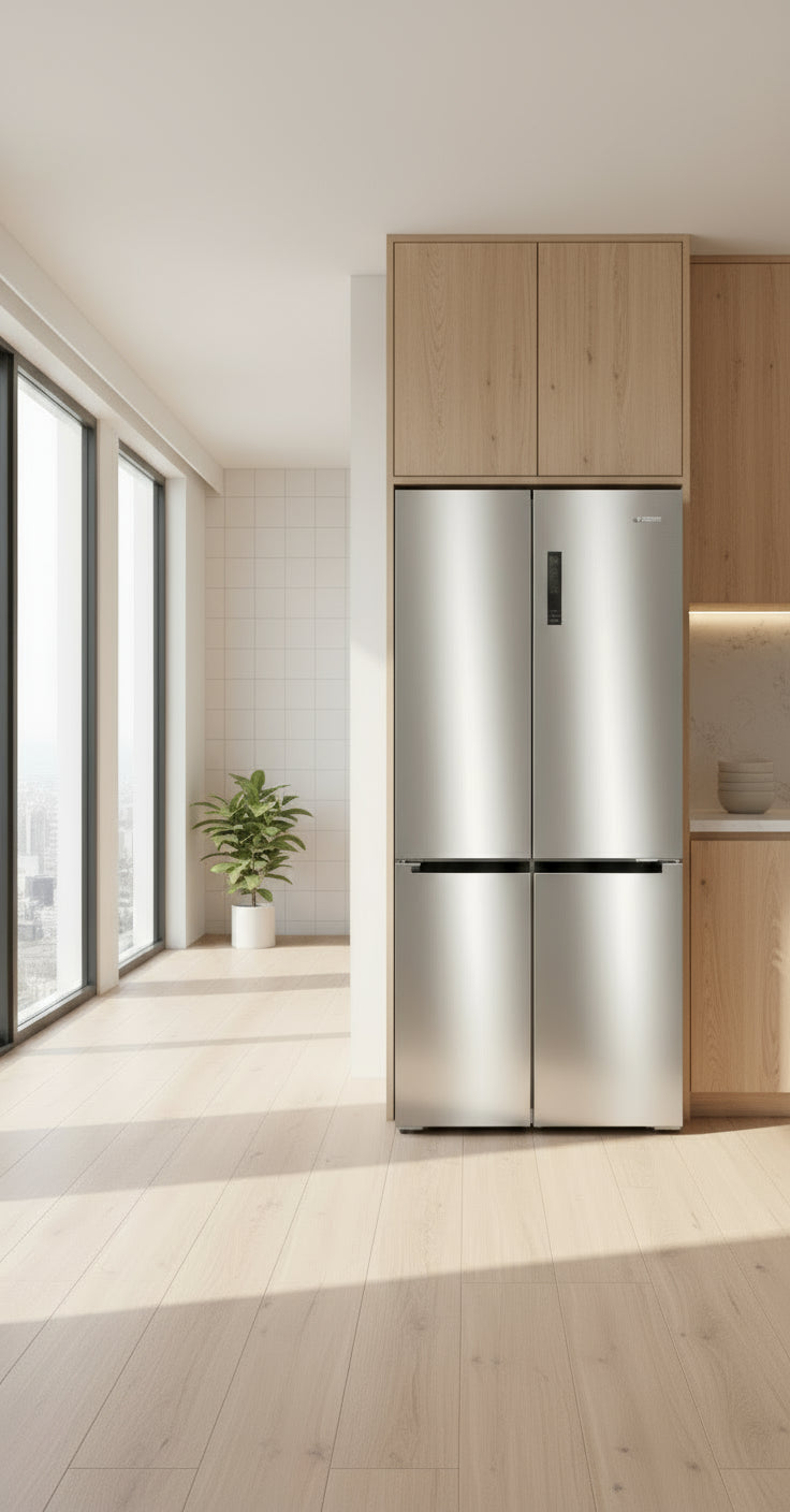 Bosch KFN96VPEA Refrigerator Stainless steel refrigerator on a white background