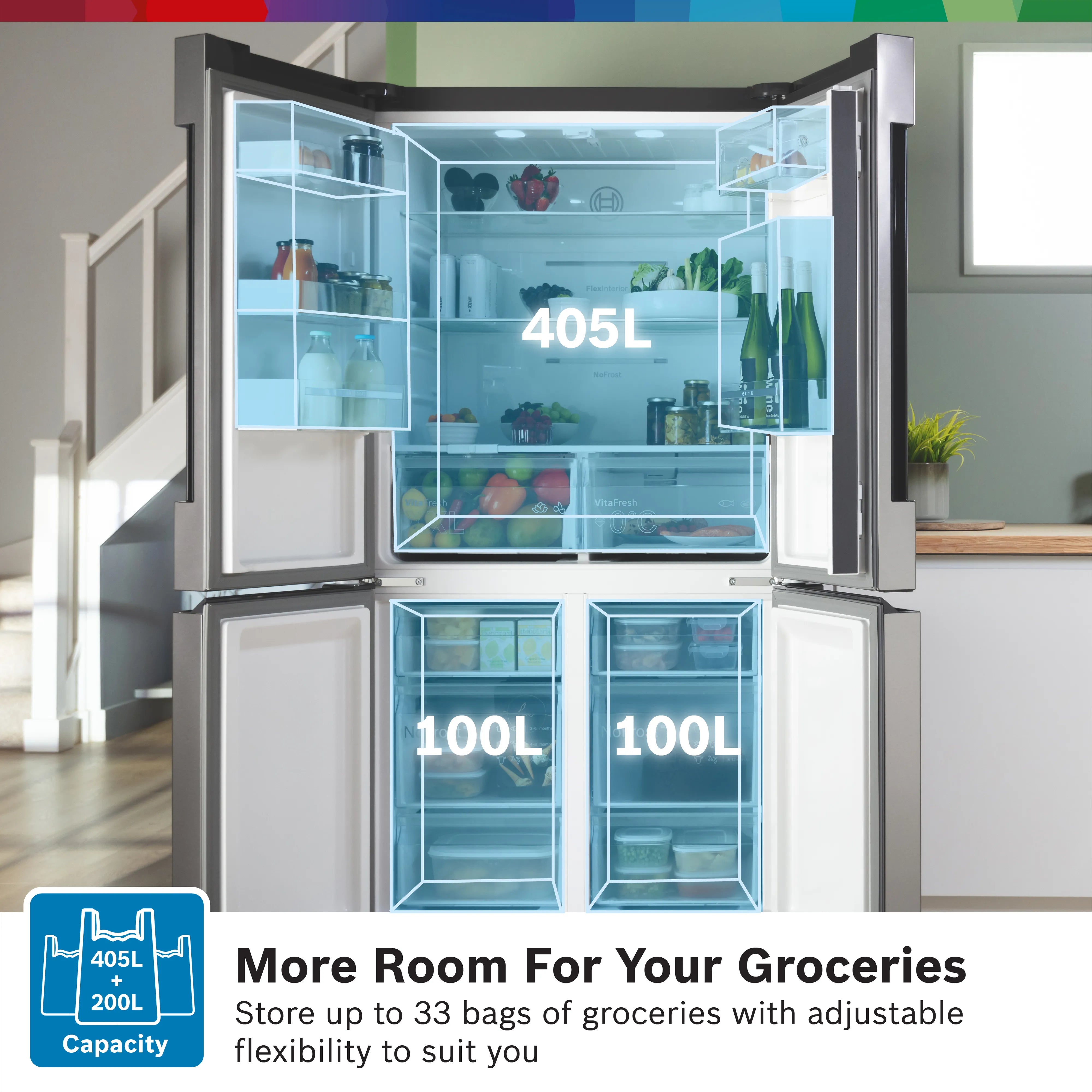Bosch French Door Refrigerator 605 Liters with Multi Airflow System KFN96VPEAG