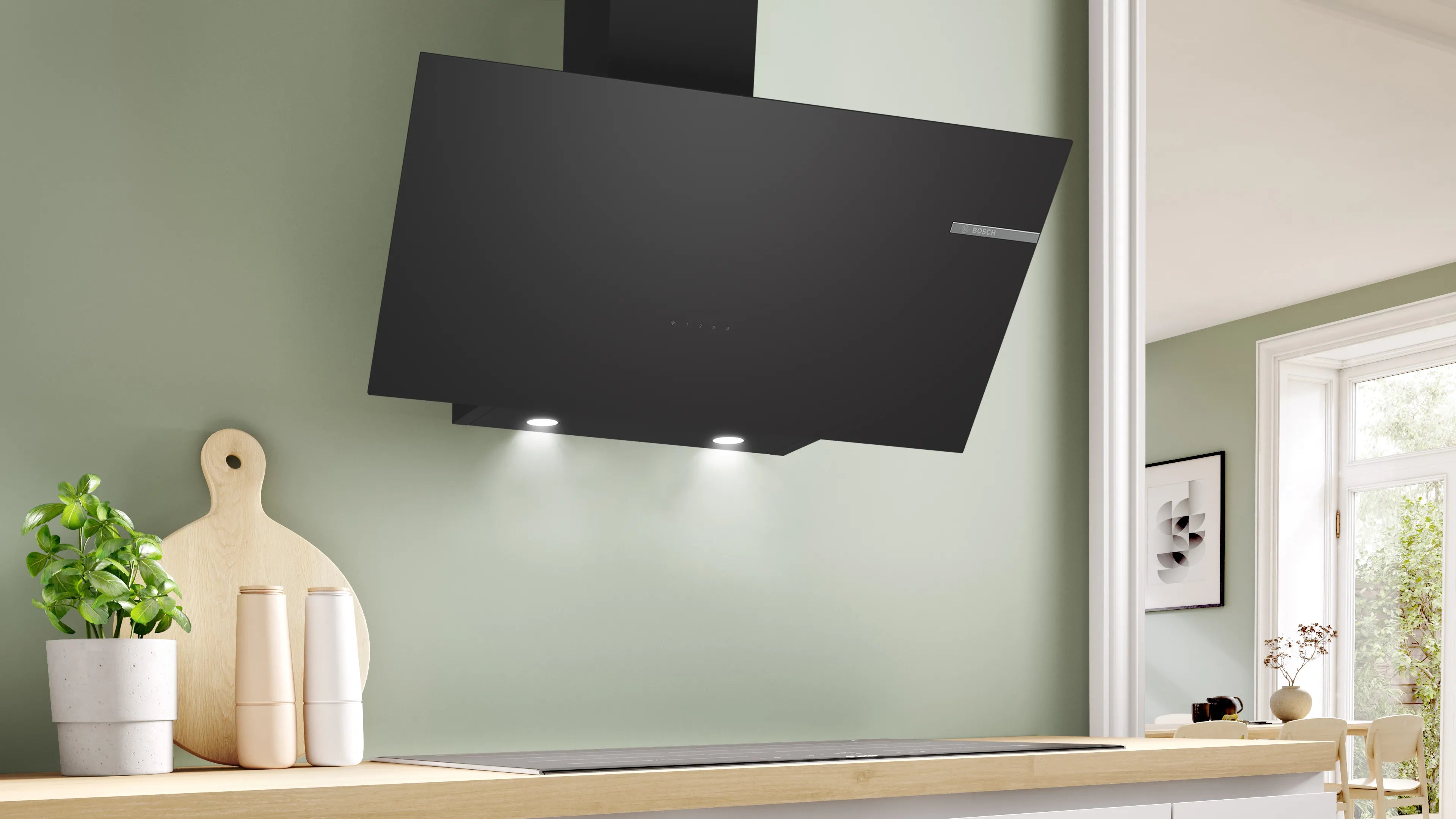 Bosch Series 4 wall-mounted cooker hood with metal grease filter 90cm , Black