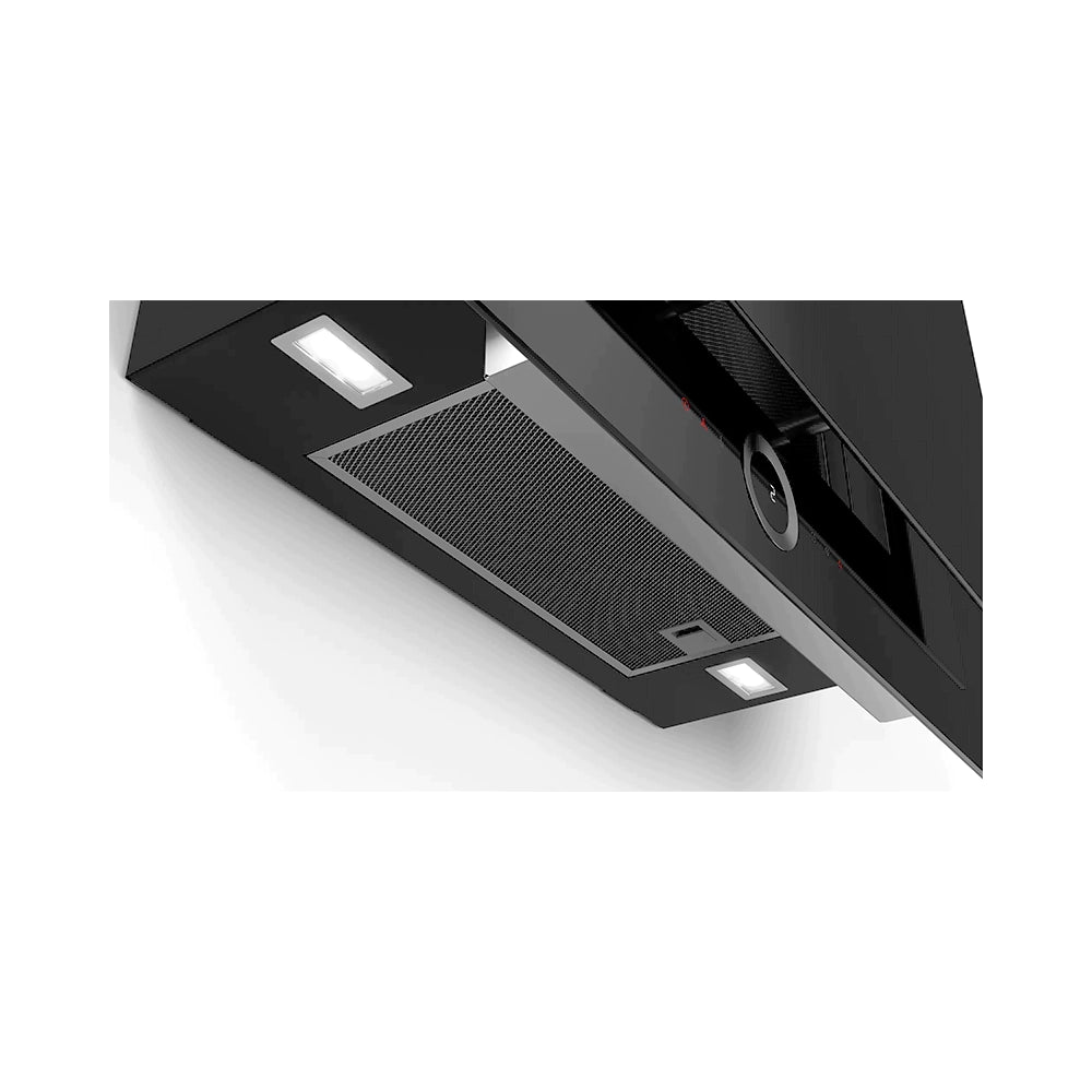 BOSCH DWF97RV60B Series 8 wall-mounted cooker hood 90 cm clear glass black printed