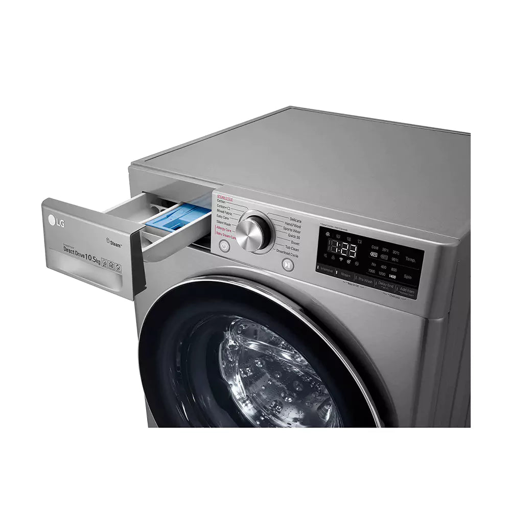 LG F4V5RYP2T Front Load Washing Machine, 10 Kg - Silver