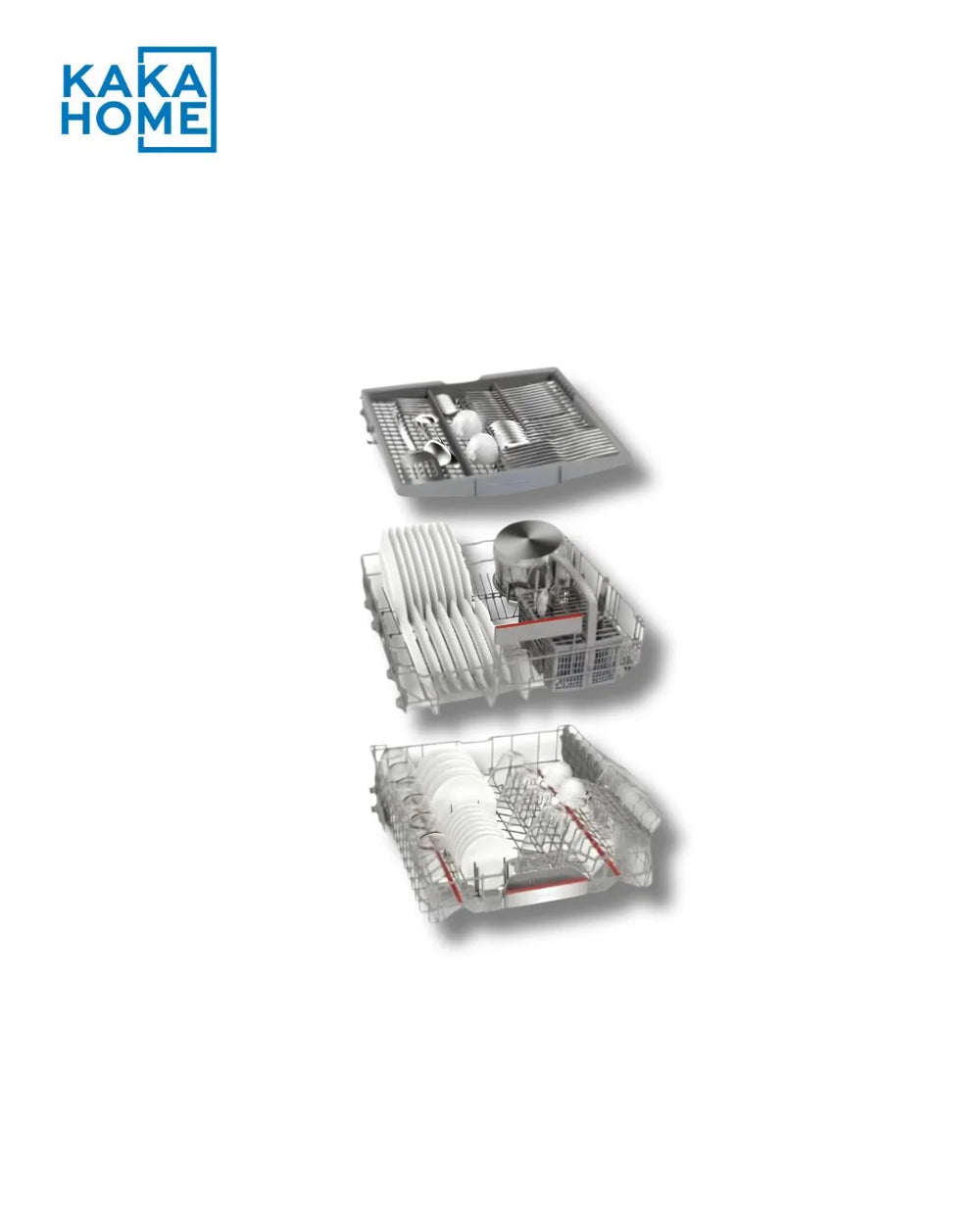 Bosch SMS6EMI38M dishwasher three racks with dishes and utensils