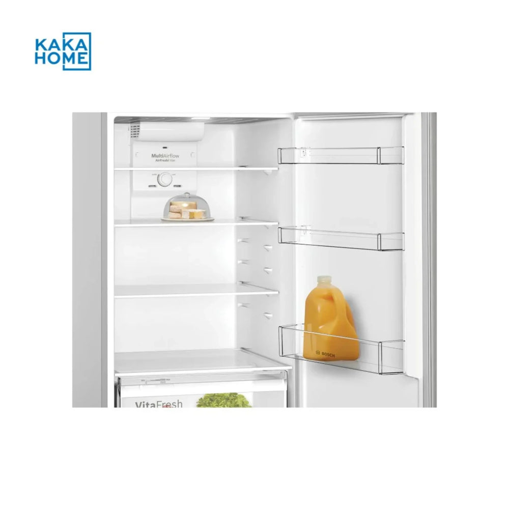 Bosch KDN55NLE0M refrigerator open fridge compartment view