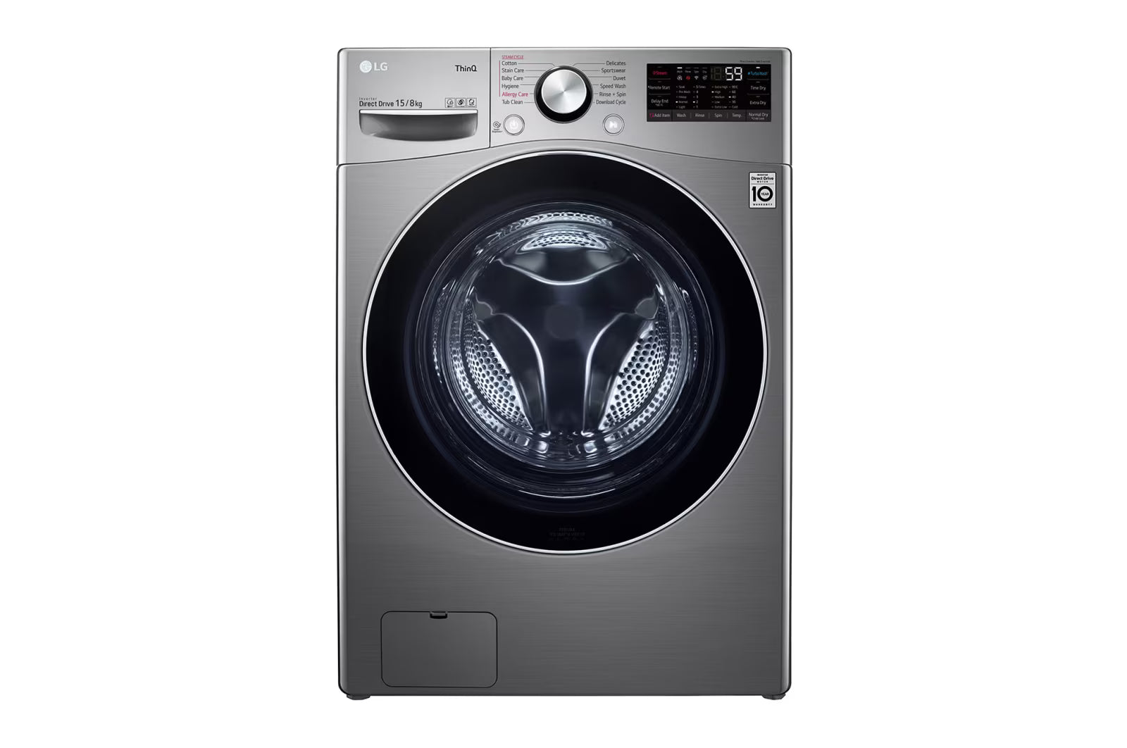LG Washing Machine – 15/8KG Front Load, AI Direct Drive Turbo Wash FOL9DGP2S