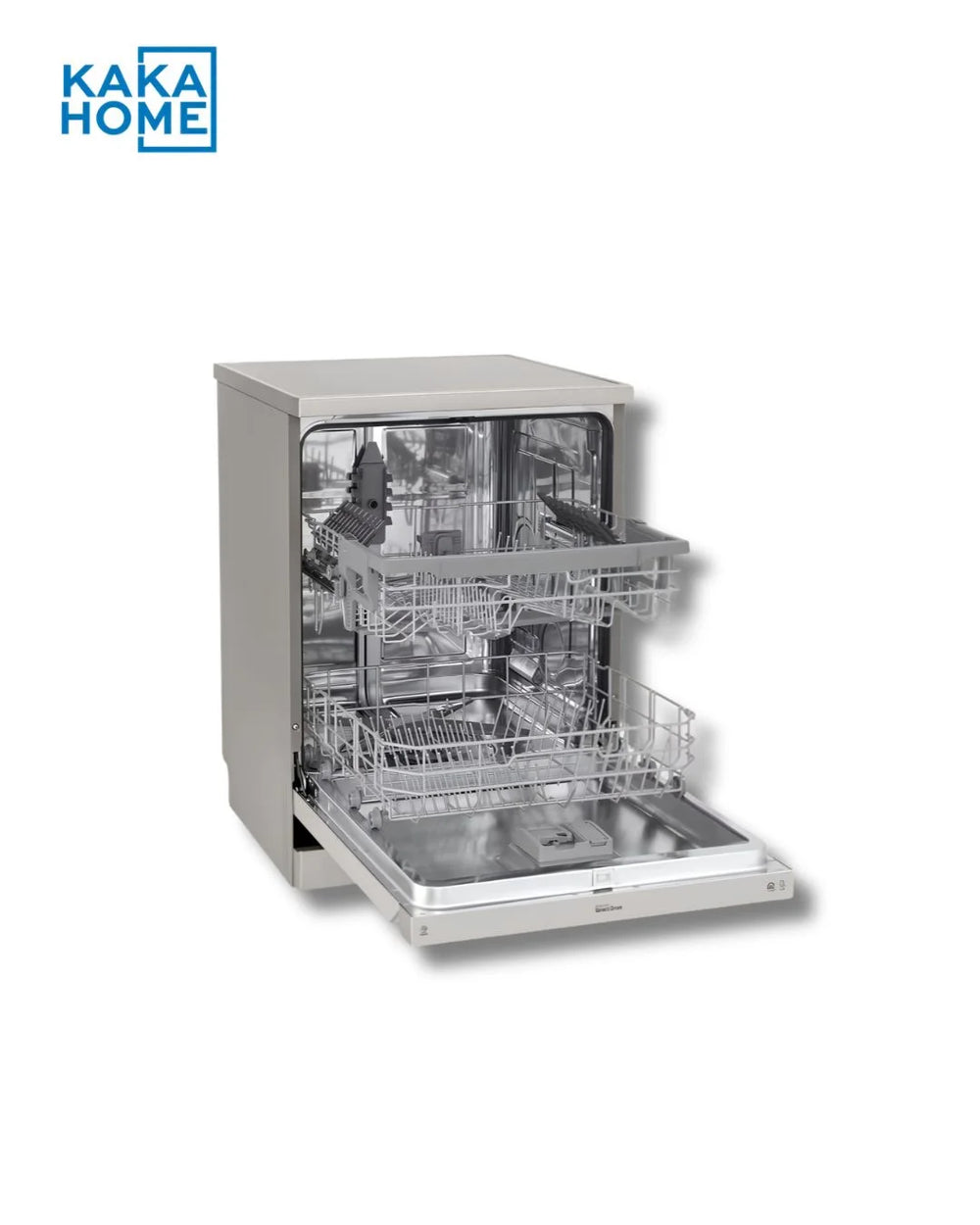 LG DFB512FP dishwasher tilted view with door fully open