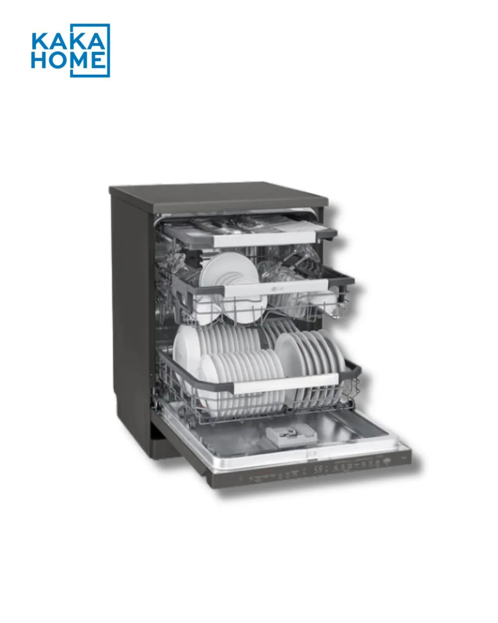 Tilted view with door open LG DFC335HD dishwasher