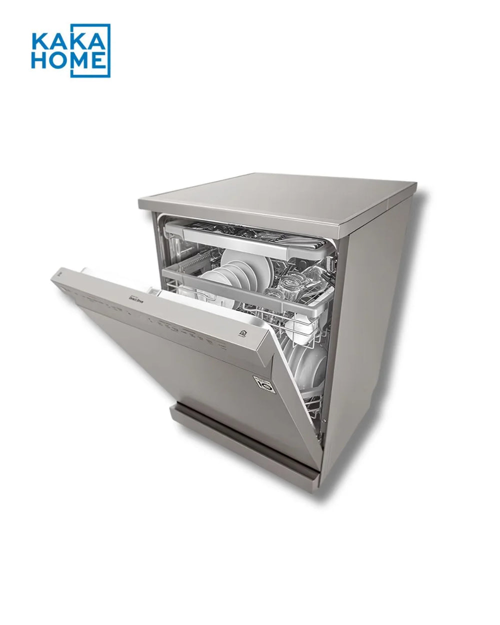 LG DFB425FP dishwasher tilted upper view with door open
