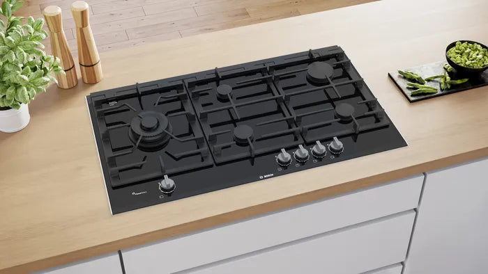 Bosch Series 8,5 Burner Built-In Gas Hob Black Ceramic Glass 90cm PRS9A6D70M