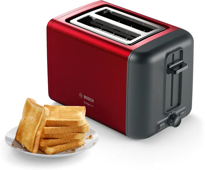 Bosch Compact 2 Slice Toaster Deep Red Crystal Stainless Steel TAT3P424GB