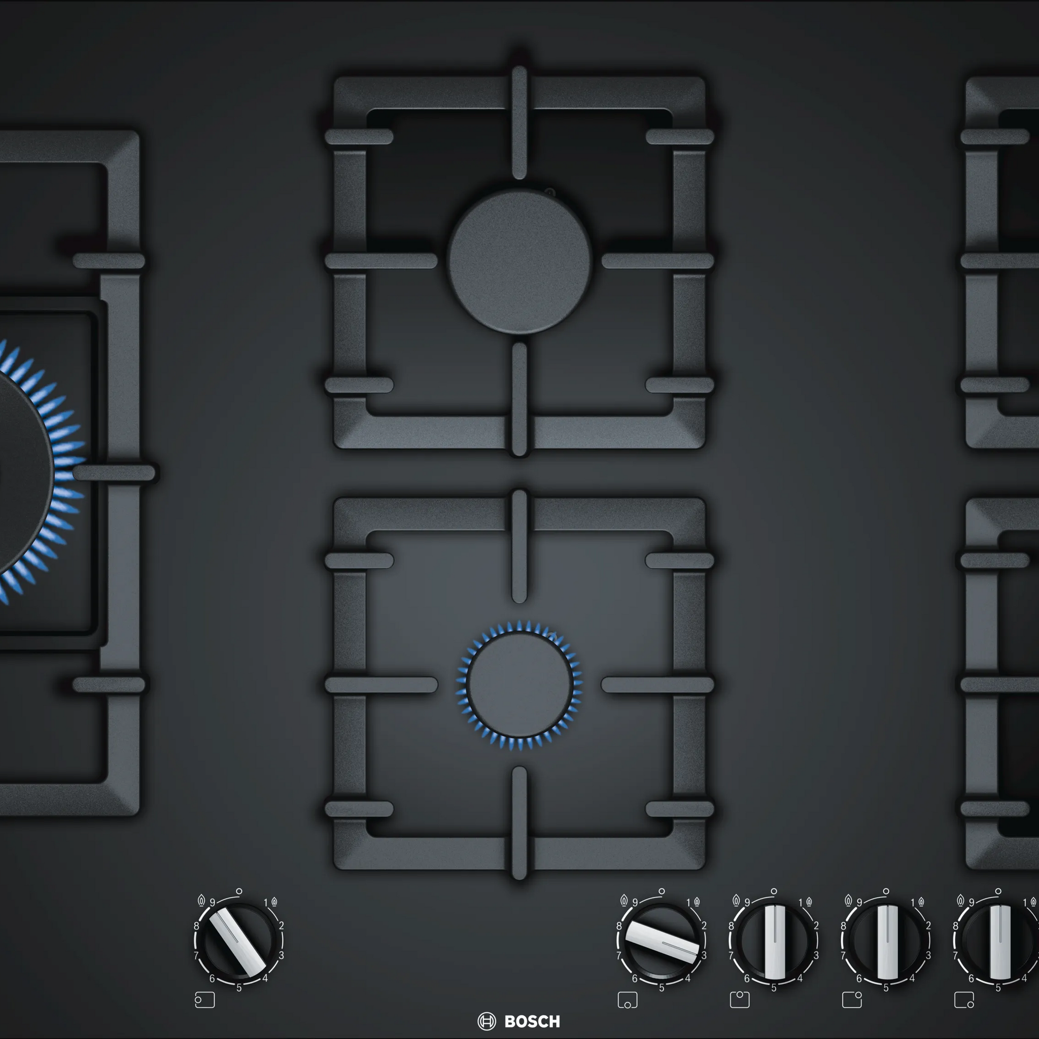 Bosch Series 6, 5 Burner gas hob 90 cm Tempered glass, Black