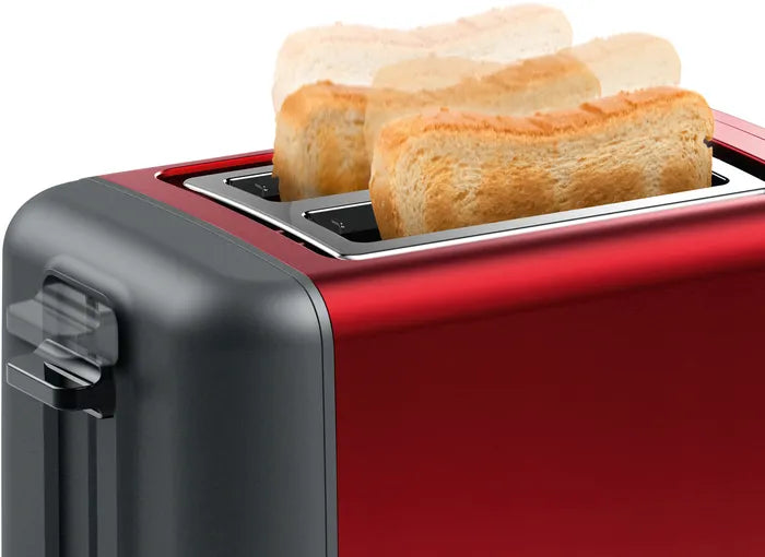 Bosch Compact 2 Slice Toaster Deep Red Crystal Stainless Steel TAT3P424GB