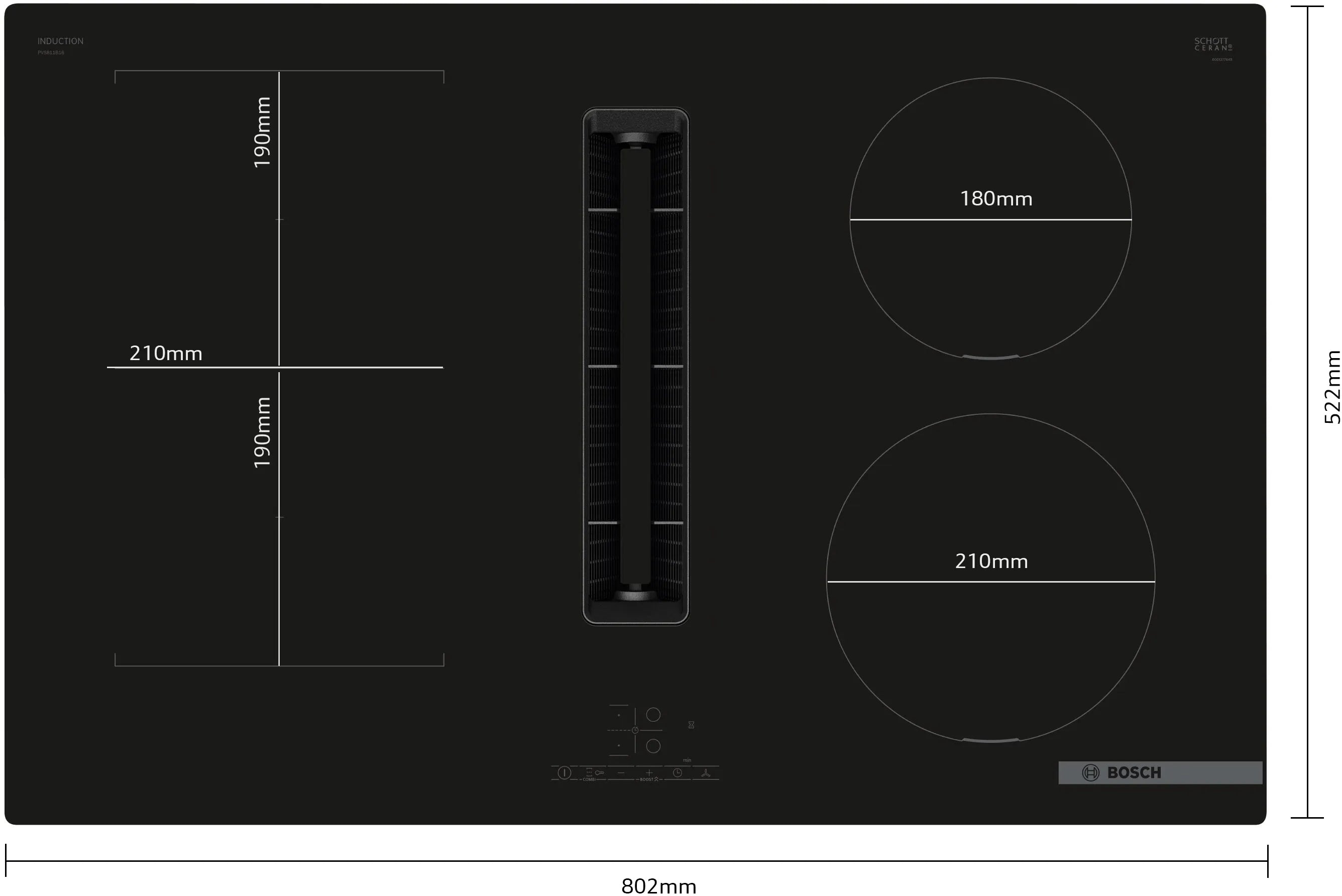Bosch Series 4 Built in Induction 4 Cooking Zone 80cm Hob Black PVS811B16E