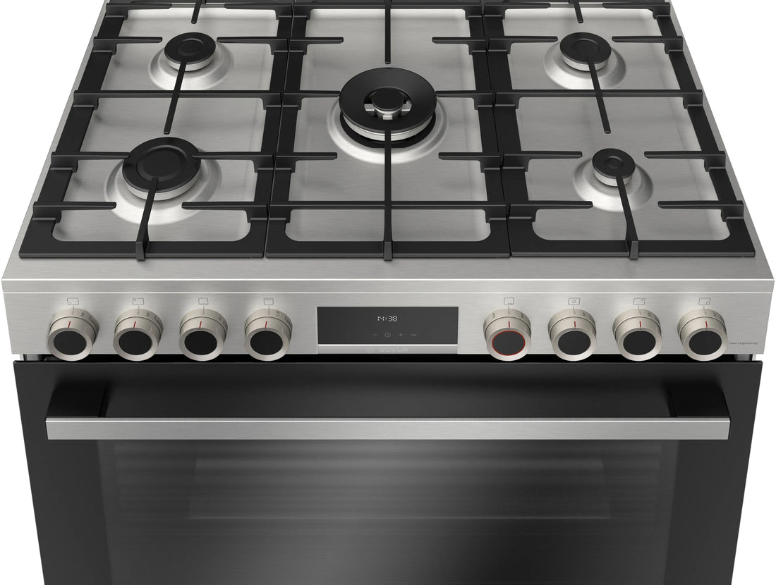 BOSCH Series 8 Cooker Freestanding 5 Burner Gas Full Safety Stainless Steel 90CM NEW