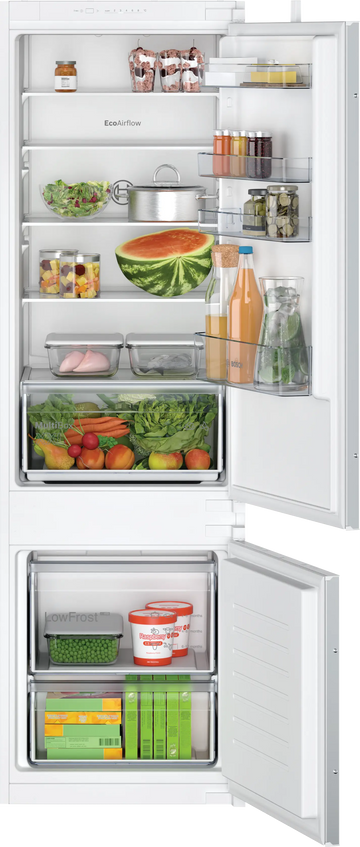 Bosch Series 2, Built-in fridge-freezer with freezer at bottom, 177.2 x 54.1 cm, sliding hinge KIV87NSF0M