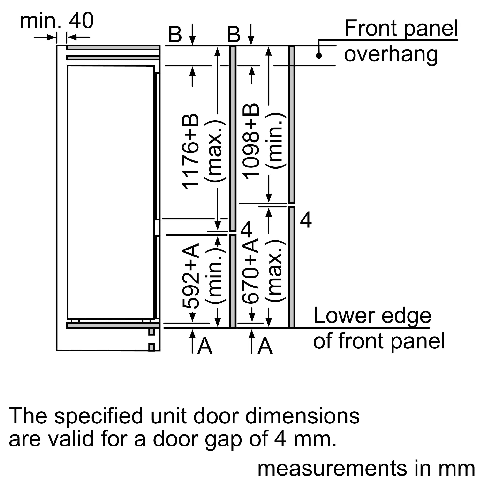 Bosch Series 2, Built-in fridge-freezer with freezer at bottom, 177.2 x 54.1 cm, sliding hinge KIV87NSF0M