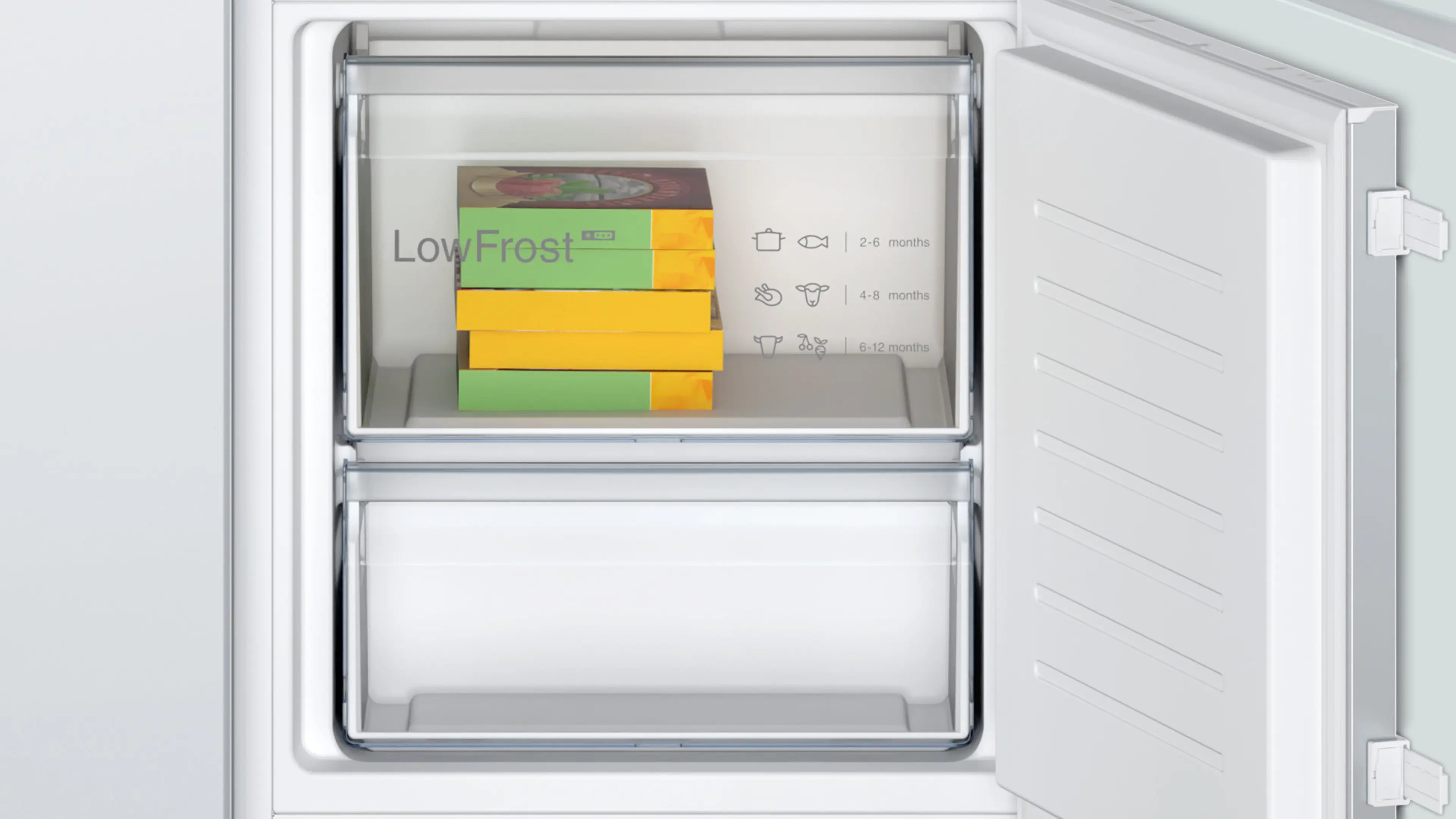 Bosch Series 2, Built-in fridge-freezer with freezer at bottom, 177.2 x 54.1 cm, sliding hinge KIV87NSF0M