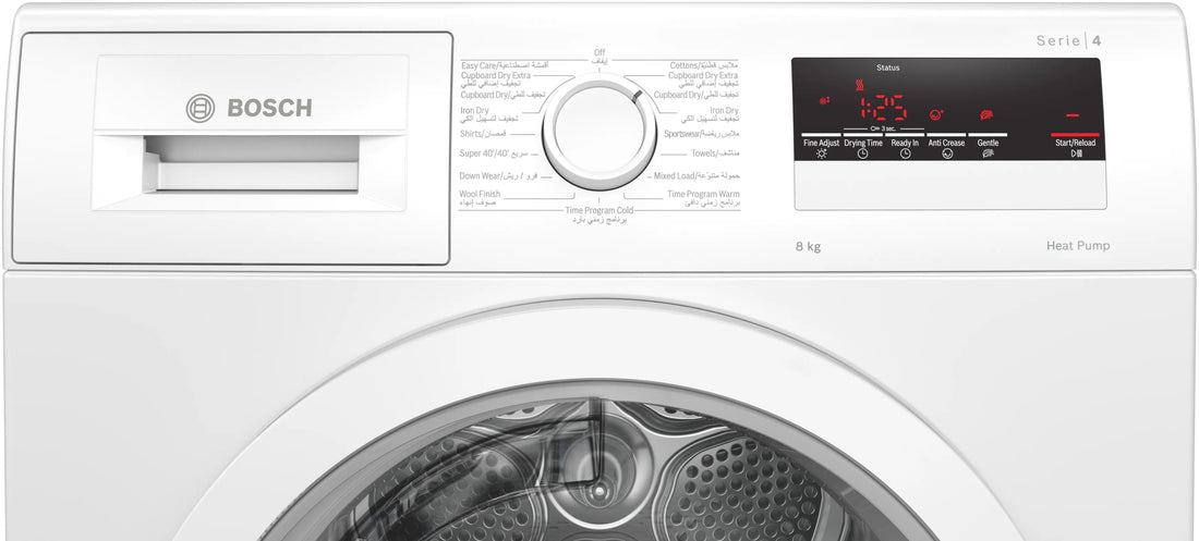 Bosch Dryer 8kg Series 4, Heat Pump White WTH85V10GC