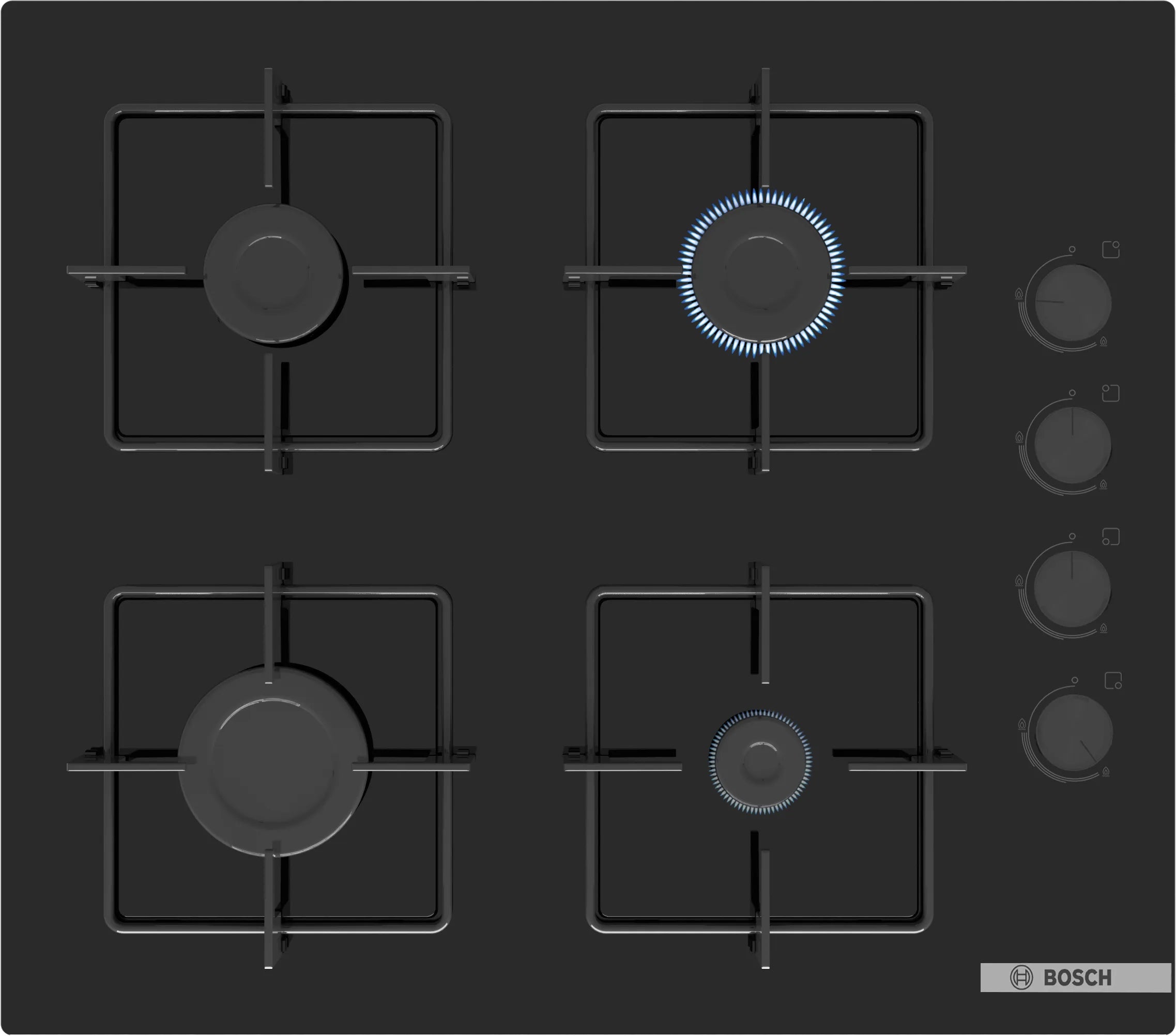 Bosch Series 4 built-in gas hob 60cm,Black tempered glass