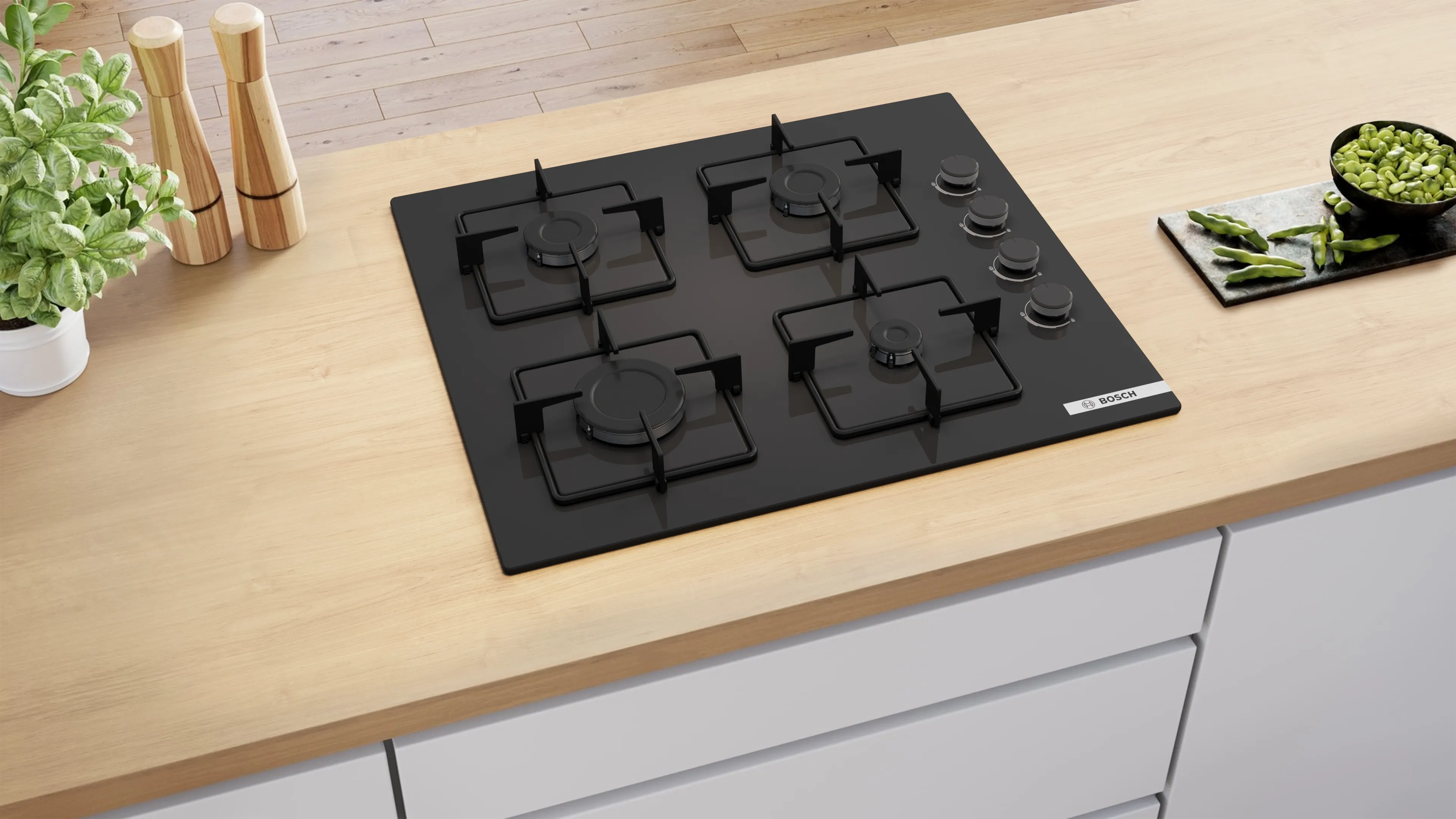 Bosch Series 4 built-in gas hob 60cm,Black tempered glass