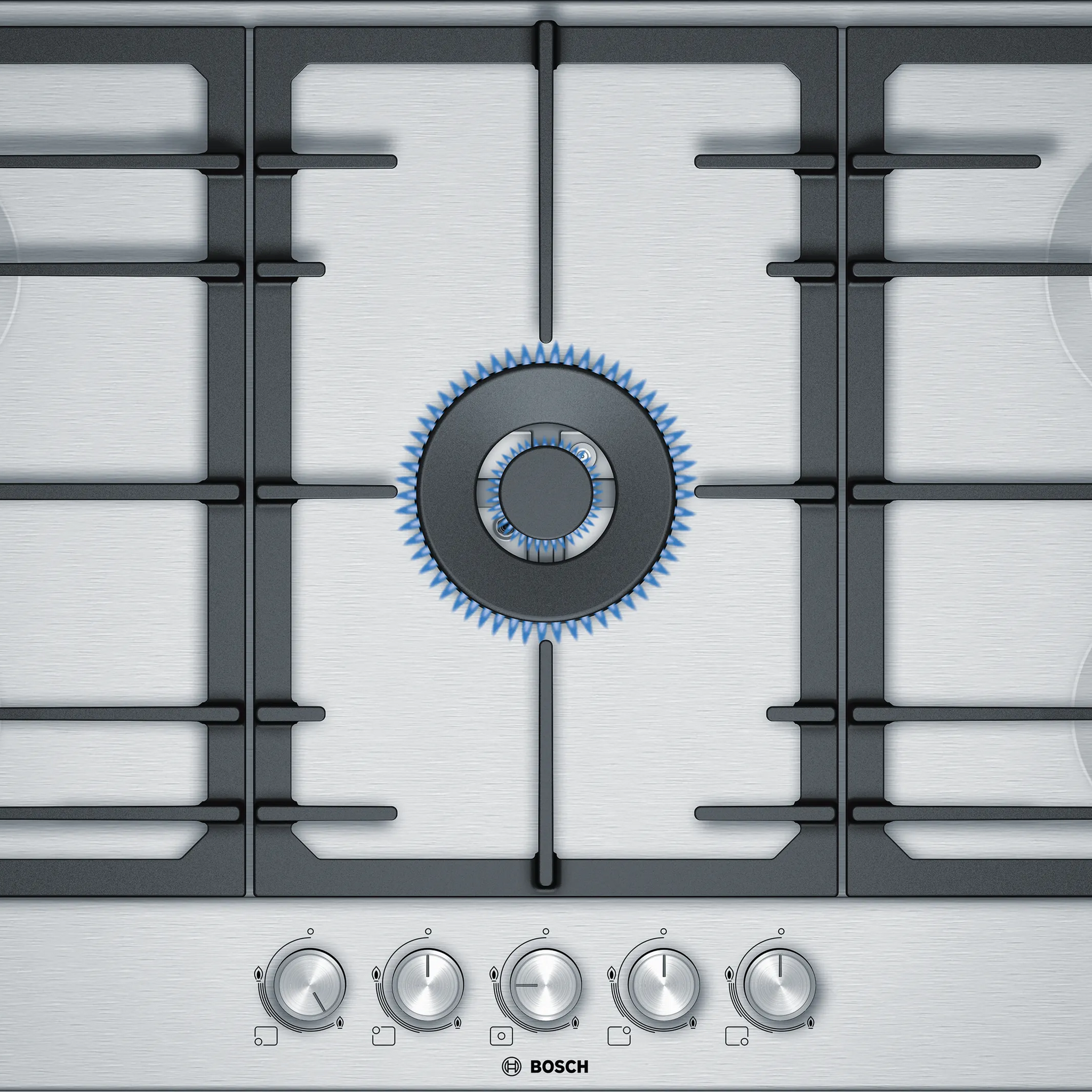 Bosch Series 6, 5 burner gas hob 90 cm Stainless steel