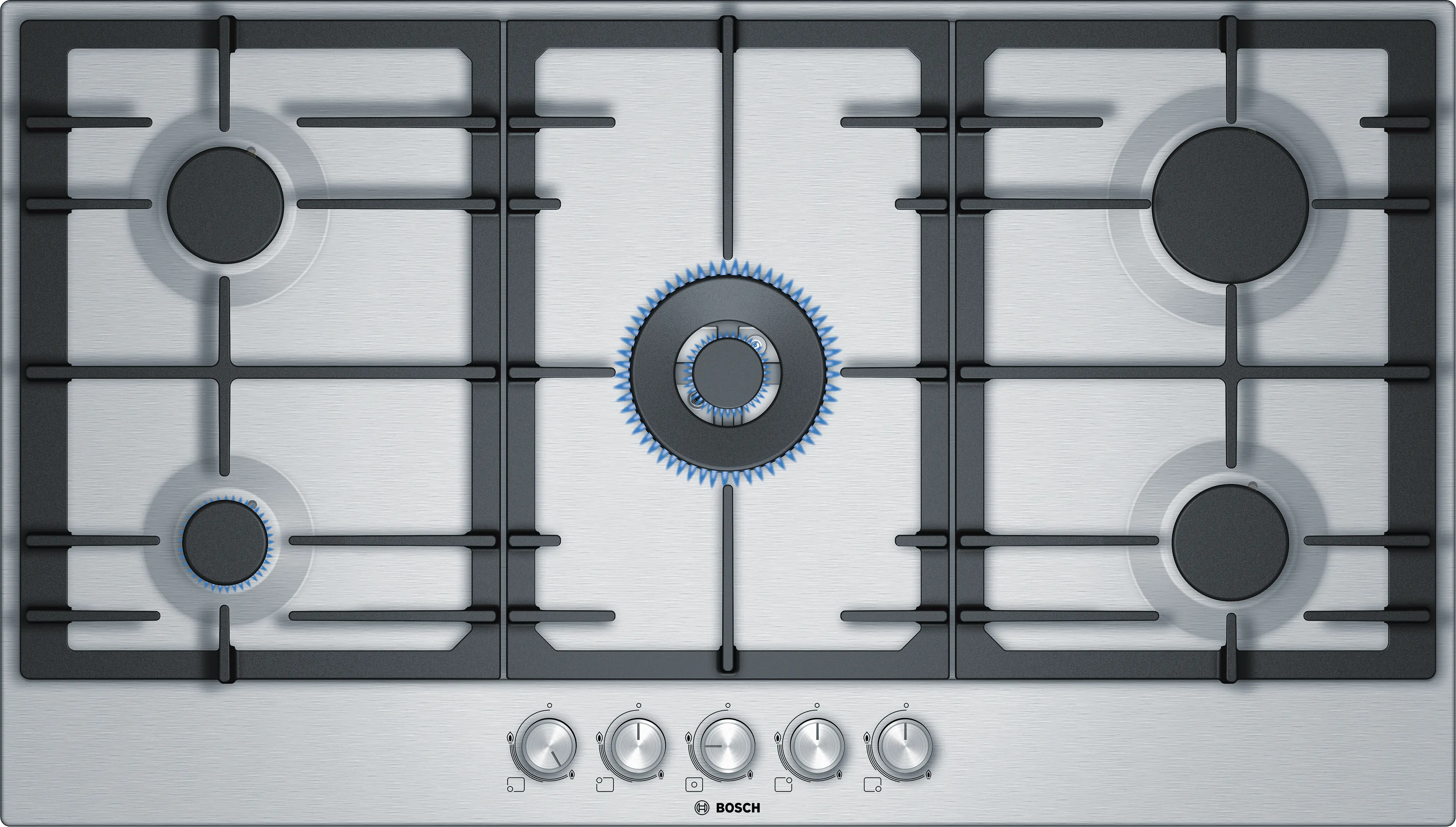 Bosch Series 6, 5 burner gas hob 90 cm Stainless steel