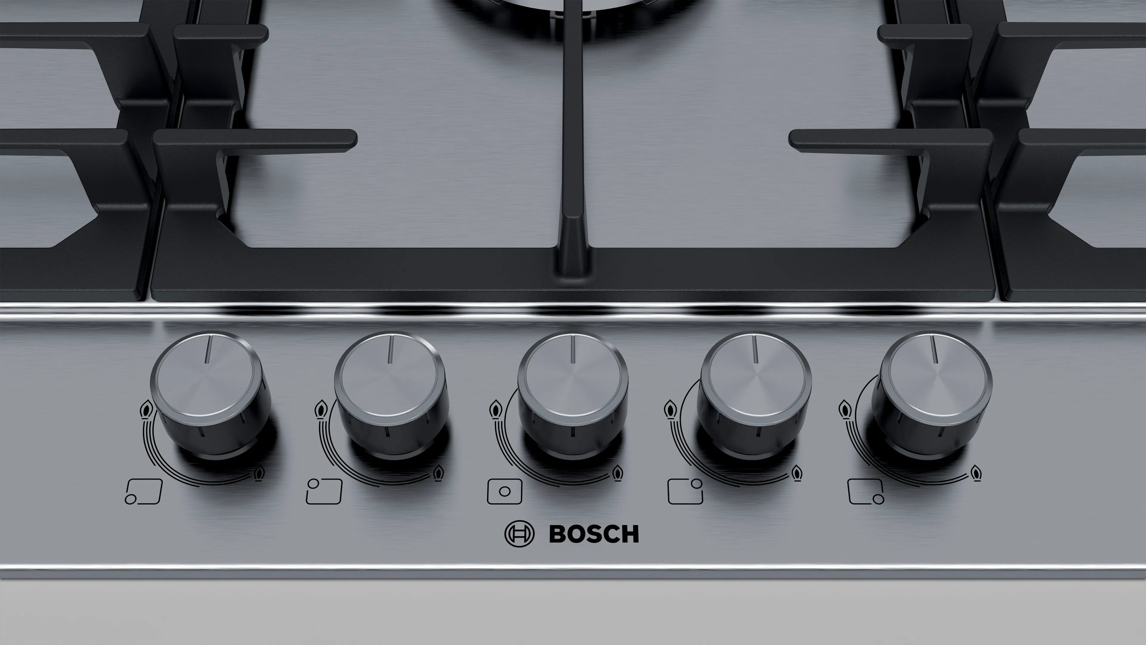 Bosch Series 6, 5 burner gas hob 90 cm Stainless steel