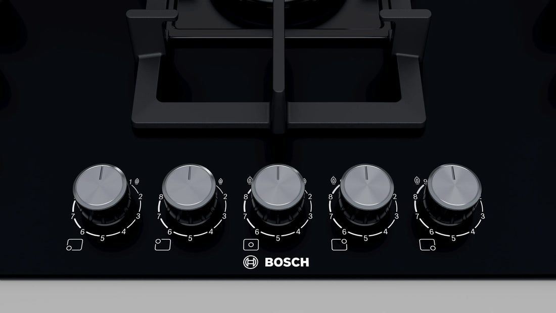 Bosch Series 6, 5 burner gas hob 90 cm Hard glass, Black