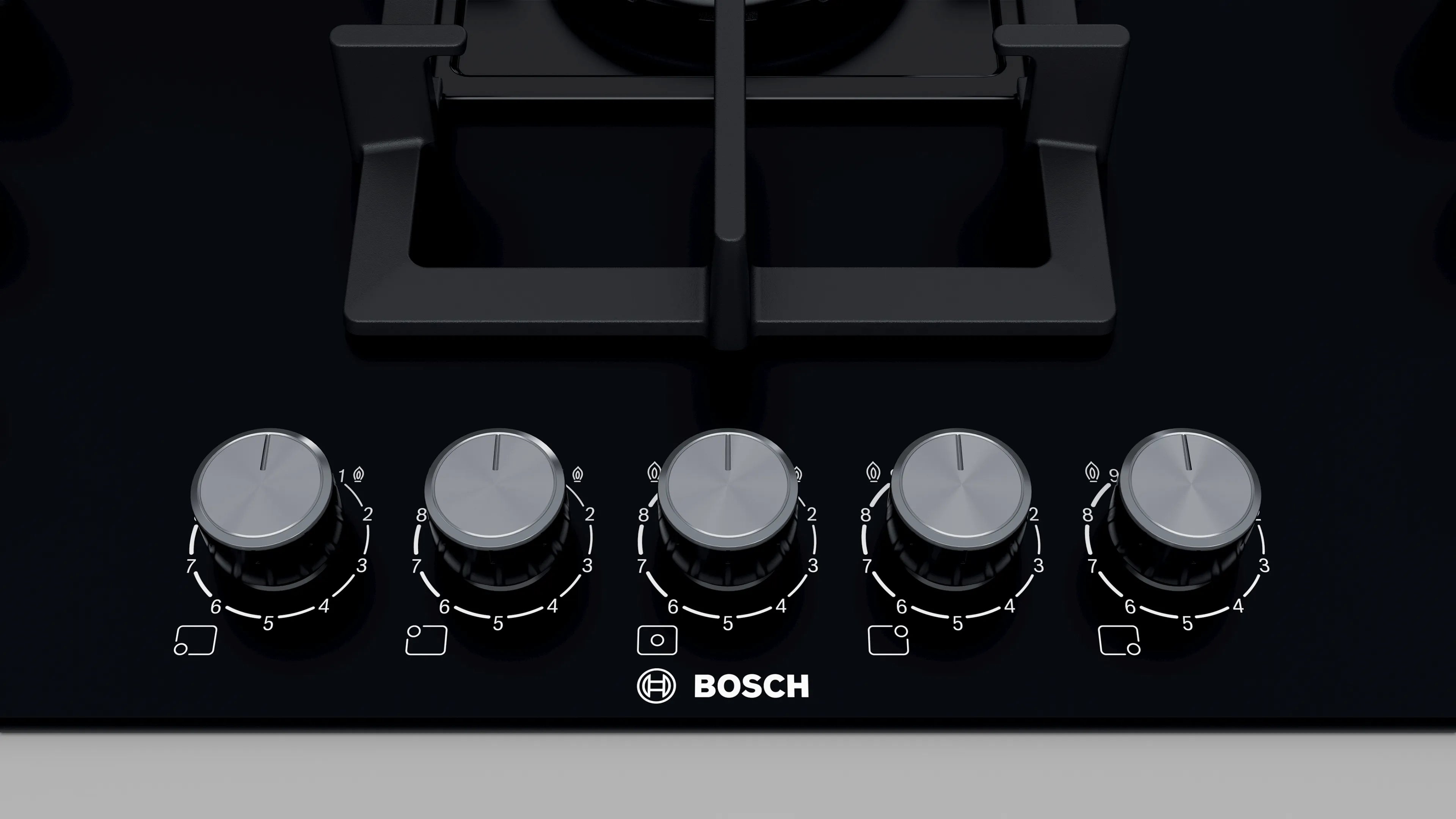 Bosch Series 6, 5 burner gas hob 90 cm Hard glass, Black