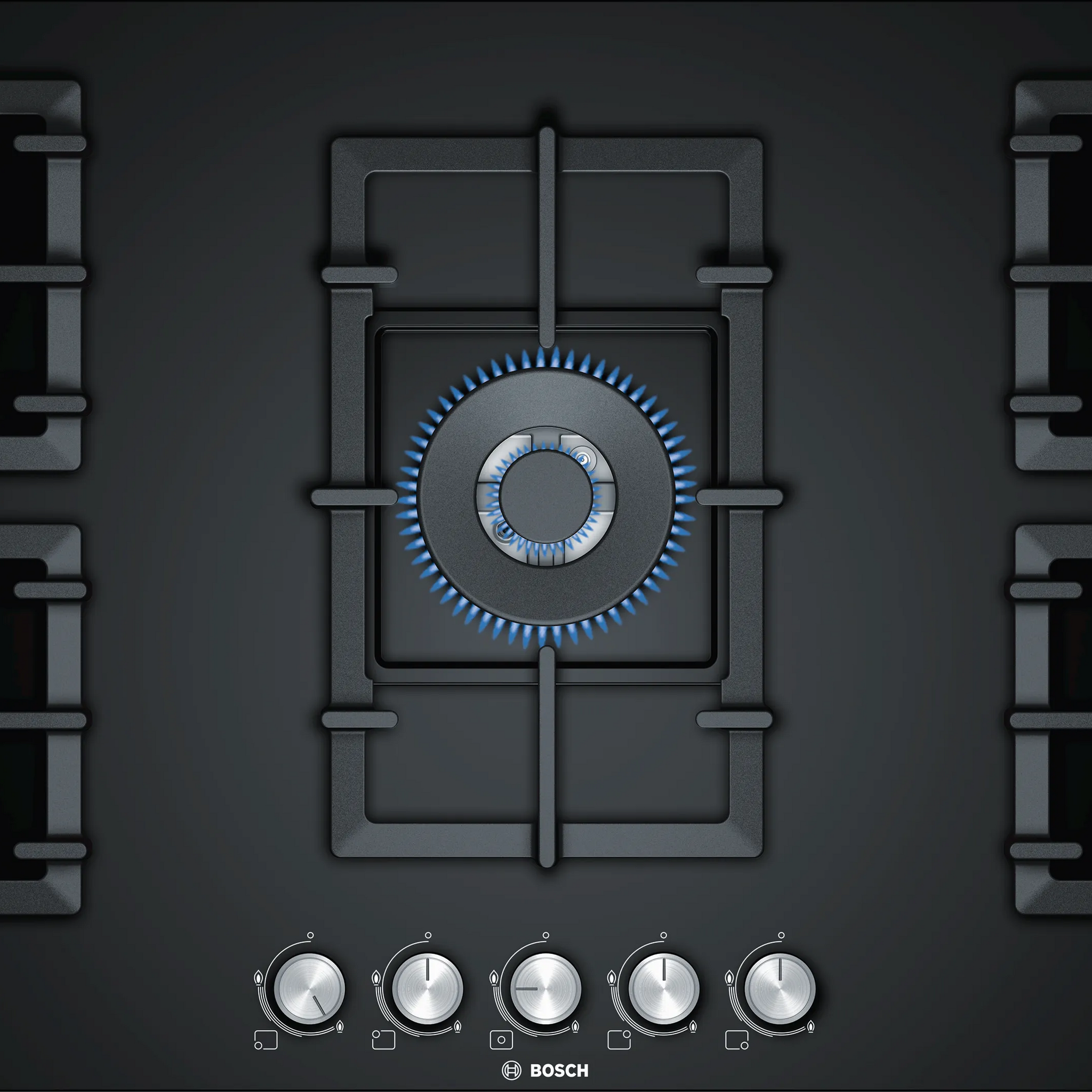 Bosch Series 6, 5 burner gas hob 90 cm Hard glass, Black