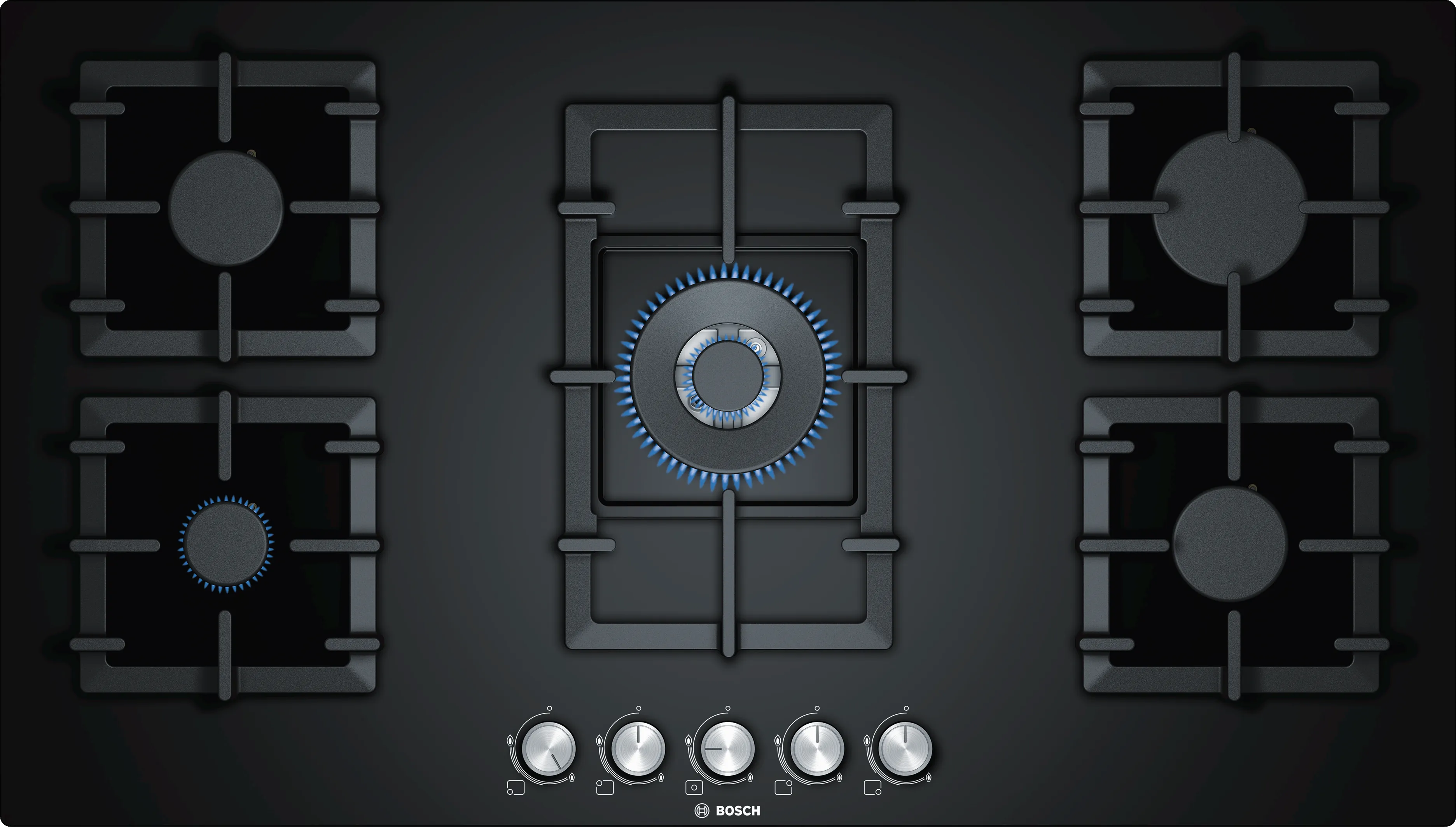 Bosch Series 6, 5 burner gas hob 90 cm Hard glass, Black