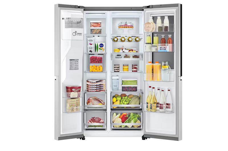 LG 674L Side-by-Side InstaView Fridge with Inverter Linear Compressor & UVnano™ technology in Noble Steel Finish