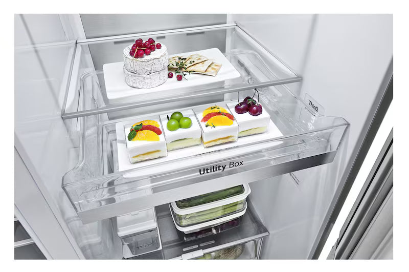 LG 674L Side-by-Side InstaView Fridge with Inverter Linear Compressor & UVnano™ technology in Noble Steel Finish