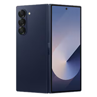 Foldable smartphone with a dark blue color on a white background